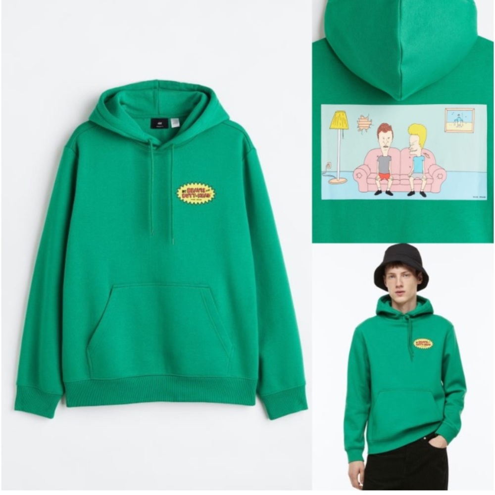 H&M bra is and butt-head green regular fit sweatshirt hoodie kangaroo pocket